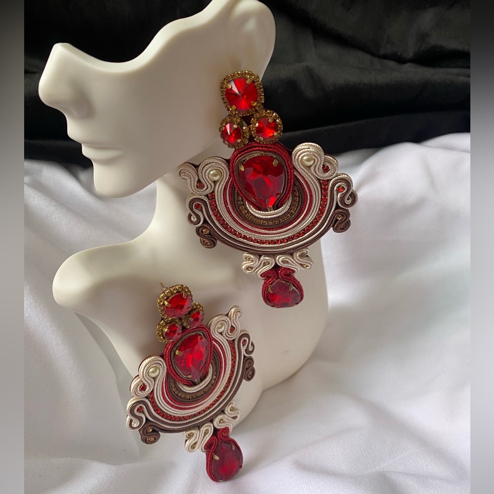 Elegant Red and Gold Statement Earrings